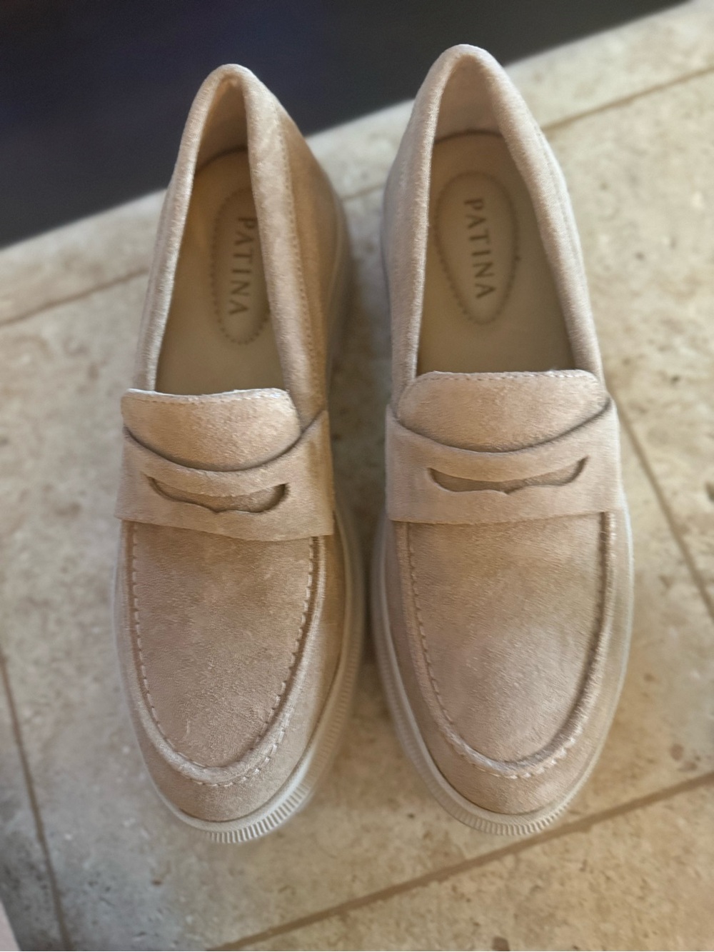 Patina Women’s Suede Penny Loafers in Light Taupe